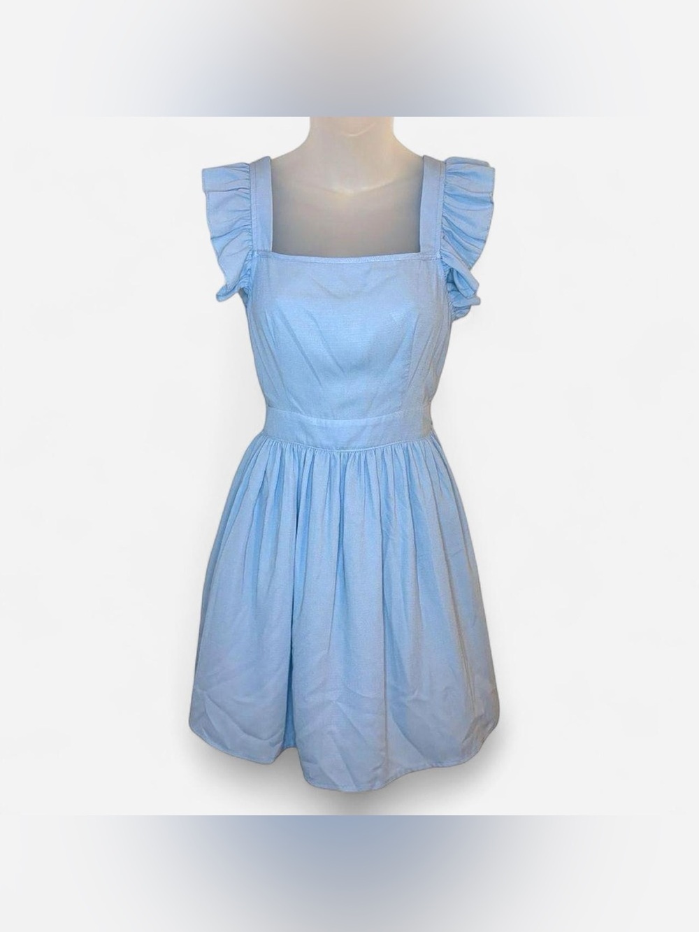 SHEIN Baby Blue Ruffle Tie Back Mini Dress Open Back Size XS